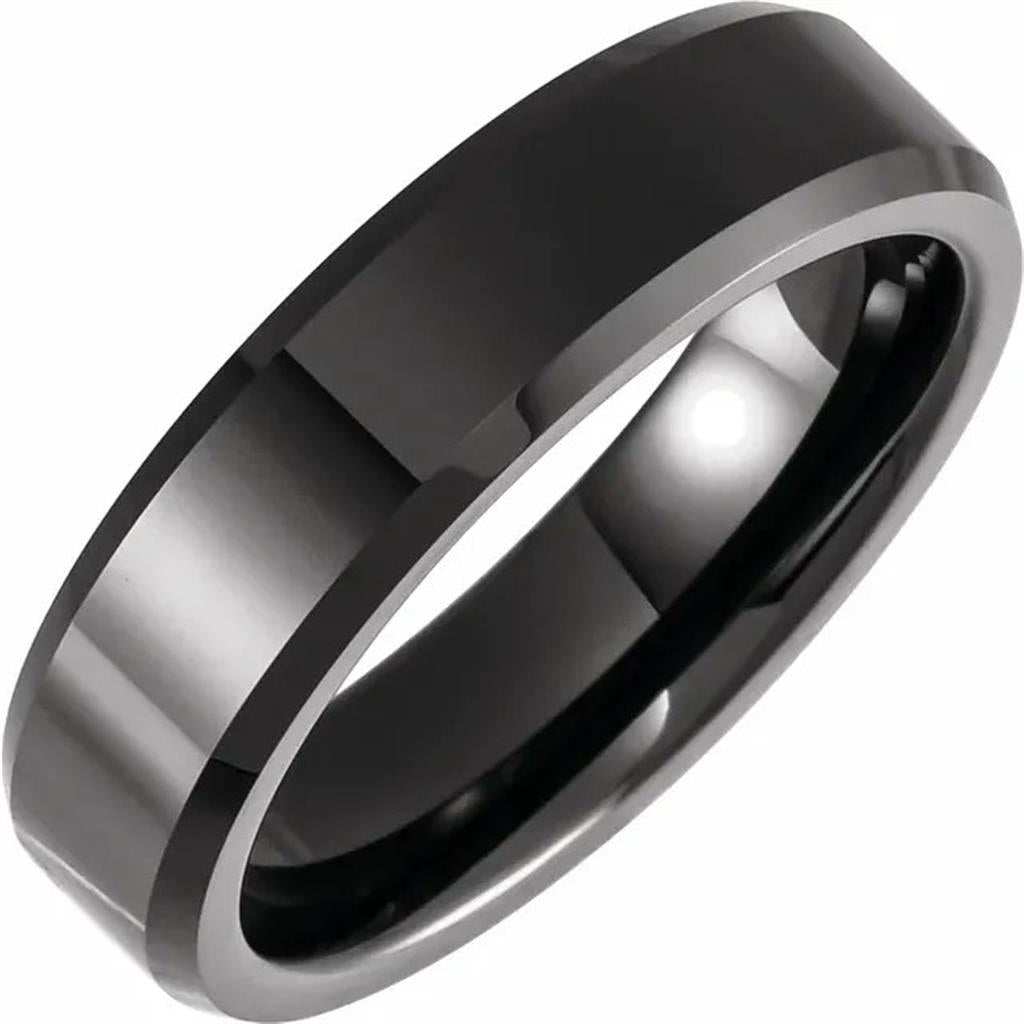 Black Ceramic Alternative Metal Ring 7mm wide Size 13