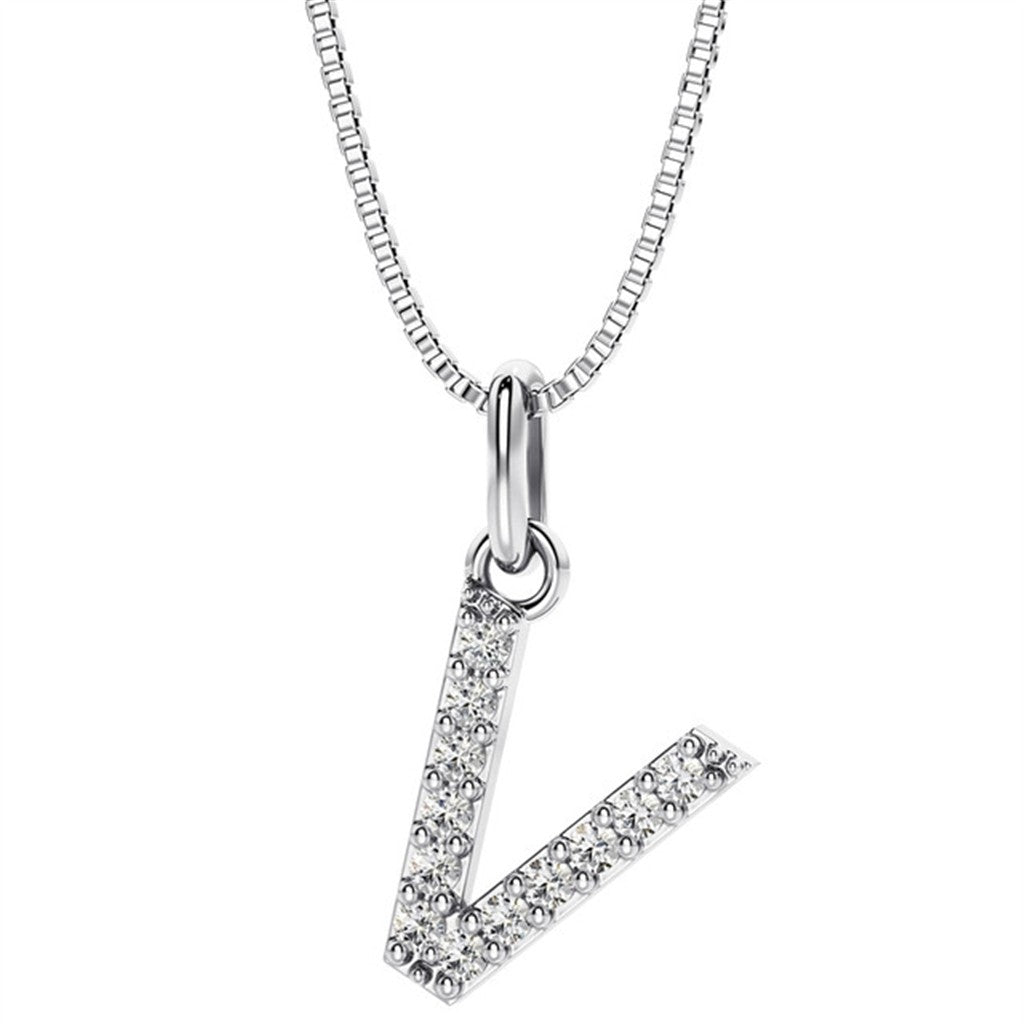 Initial Pendant Diamond Lab Grown Sterling Silver White with Round F/G Diamond