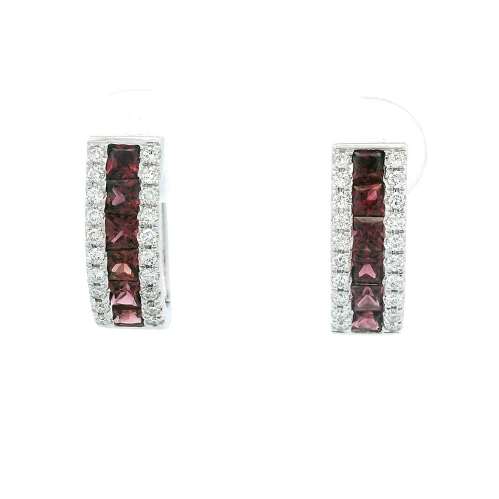 Earrings Dangles Gold Or Platinum Colored Stone Huggie Hoop 14 Karat Silver With 1.37ctw Ruby 0.32 ctw & Diamond