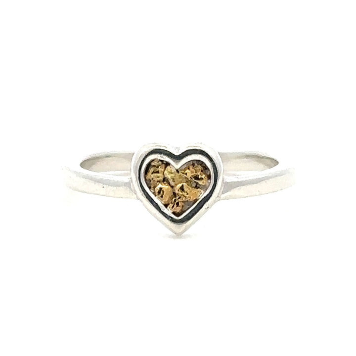 Heart Theme Ring Sterling Silver & Alaskan Gold Nugget Size 5