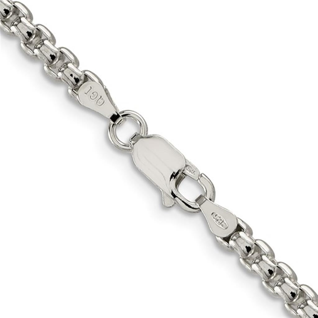 White Sterling Silver 3.6 MM Box Chain 20" Long