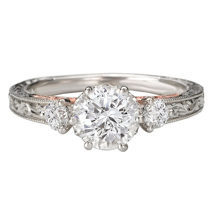 Three Stone Diamond Engagement Ring White Alloy For A 1.00 Carat Round Center Stone