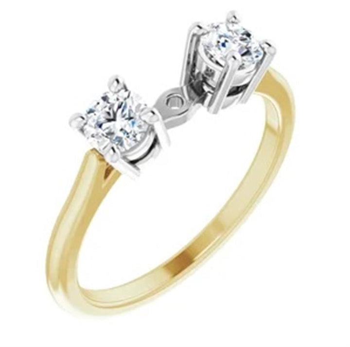 Three Stone Style Diamond Engagement Ring Alloy White & Yellow 
(Center Stone Not Included)