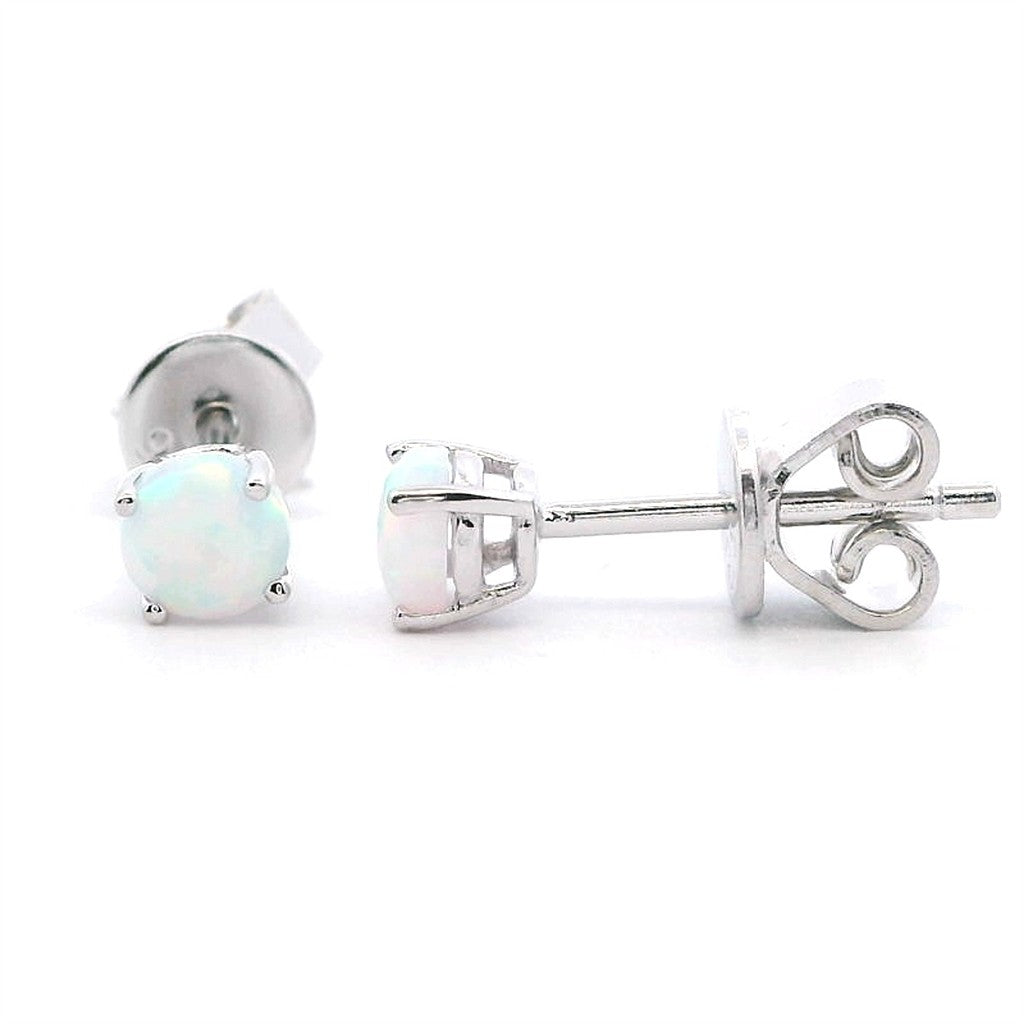 Birth Stone Studs Style Sterling Silver White With Round Opals