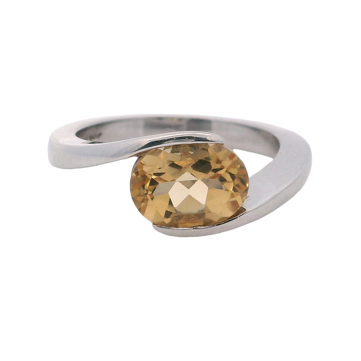 Solitare Style Rings Silver with Stones Sterling Silver White with Citrine size 7