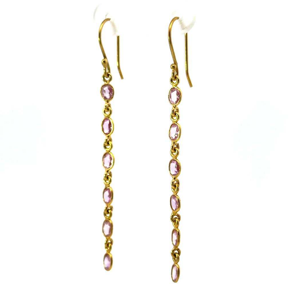 Earrings Precious Metal With Colored Stone Dangle Dangle Drop 18 Karat Gold Yellow With Sapphire