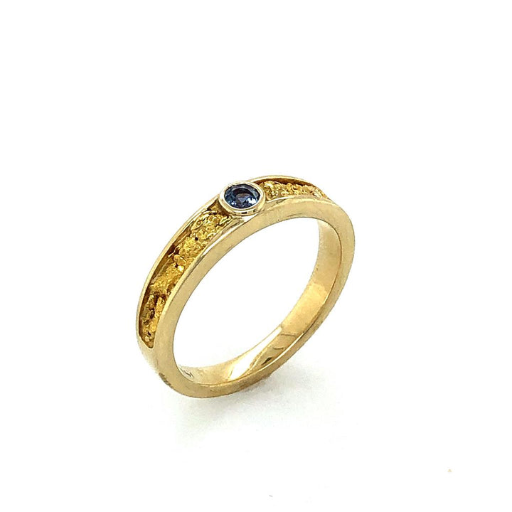 Tapered Channel Style Womans Wedding Bands With Gold Nugget 14 KT Yellow with Alexandrite size 7