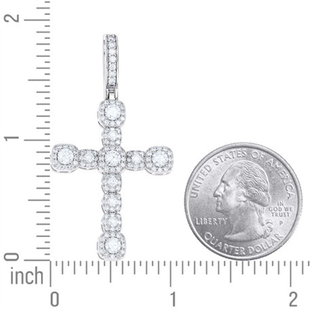 Cross Pendant Sterling Silver White with Round Moissanite