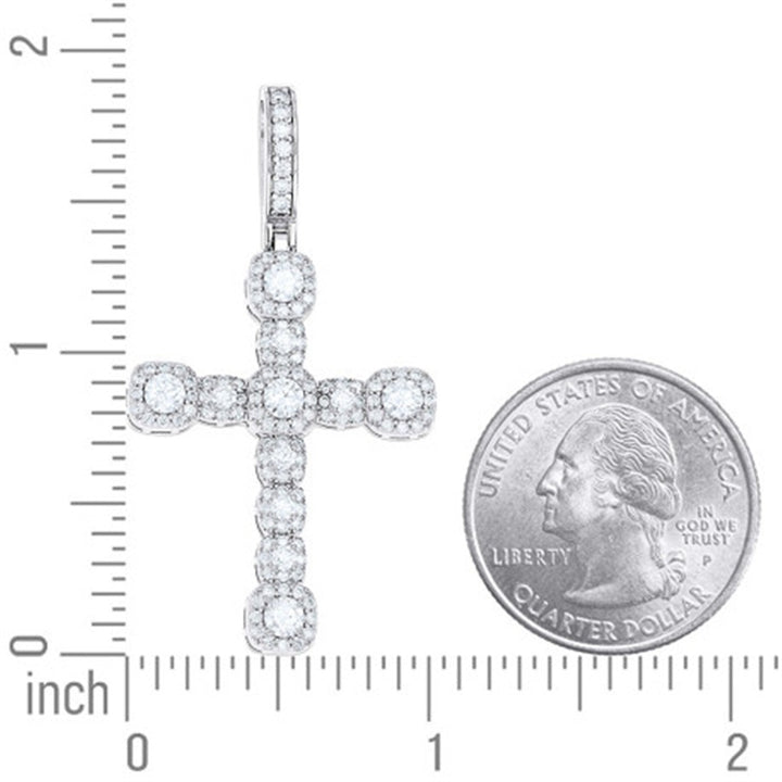 Cross Pendant Sterling Silver White with Round Moissanite