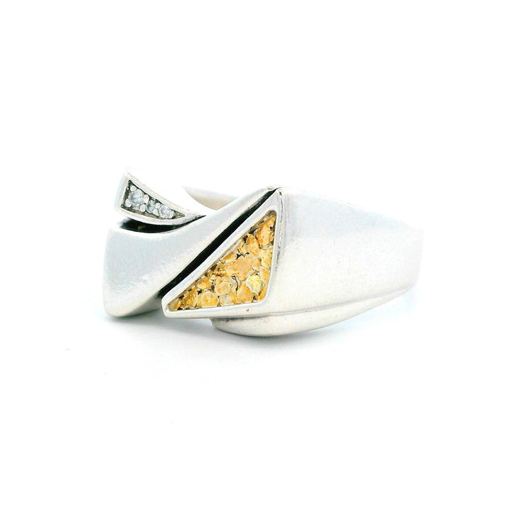 Signet Men's Ring Sterling Silver & Alaskan Gold Nugget Size 13