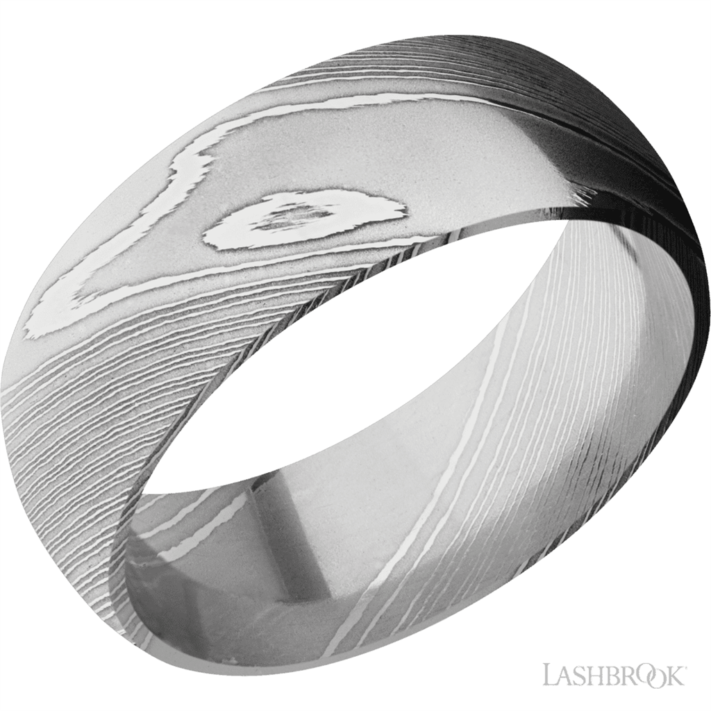 White Damascus Steel Alternative Metal Ring 8mm wide Size 10