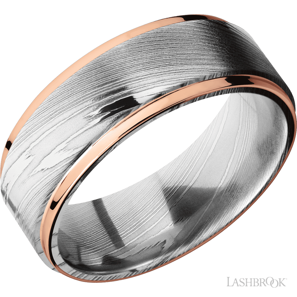 Rose & Black Damascus Steel Alternative Metal Ring 8mm wide Size 10
