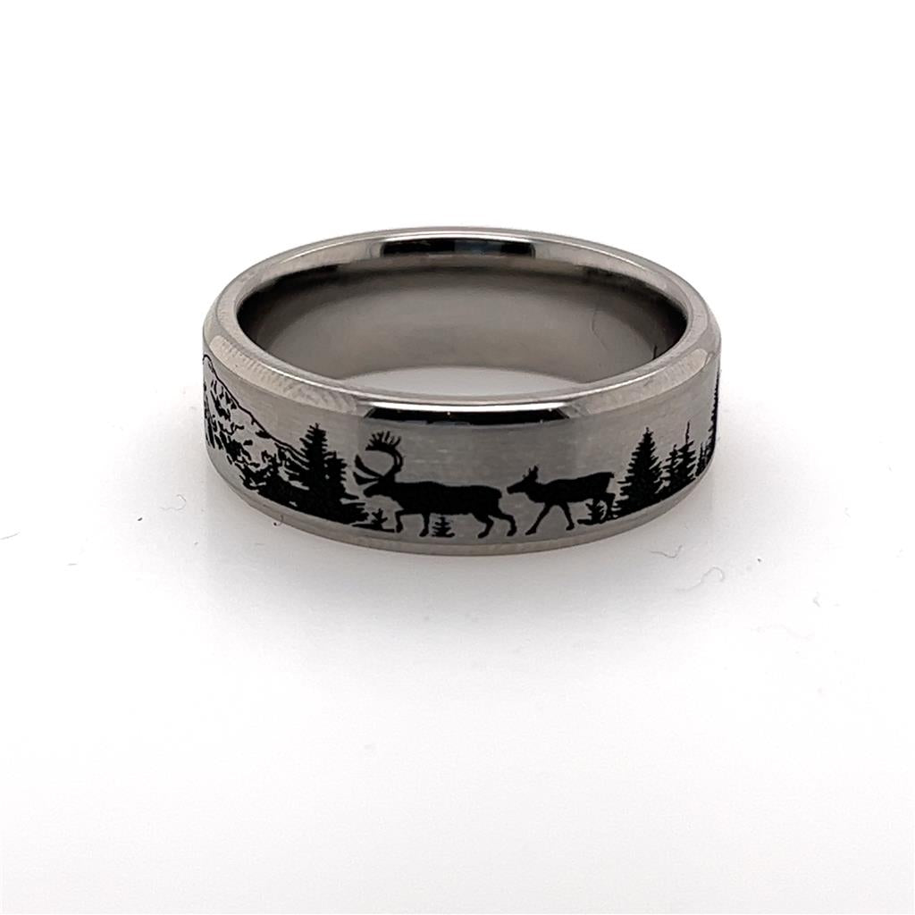 White Titanium Alternative Metal Ring 8mm wide Black Color Size 10