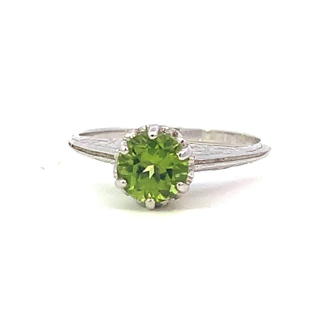Antique Style Colored Stone Ring 14 KT White with Peridot size 6.25