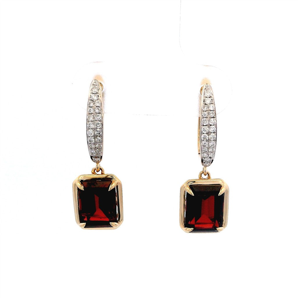 Earrings Dangles Gold Or Platinum Colored Stone Stud Drops 14 Karat Two Tone With 4.37ctw Garnet Mozambiques 0.21 ctw Natural & Diamonds