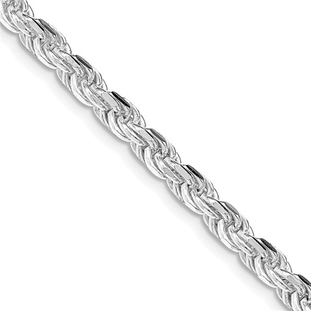 White Sterling Silver 4.25 MM Rope Chain 26" Long