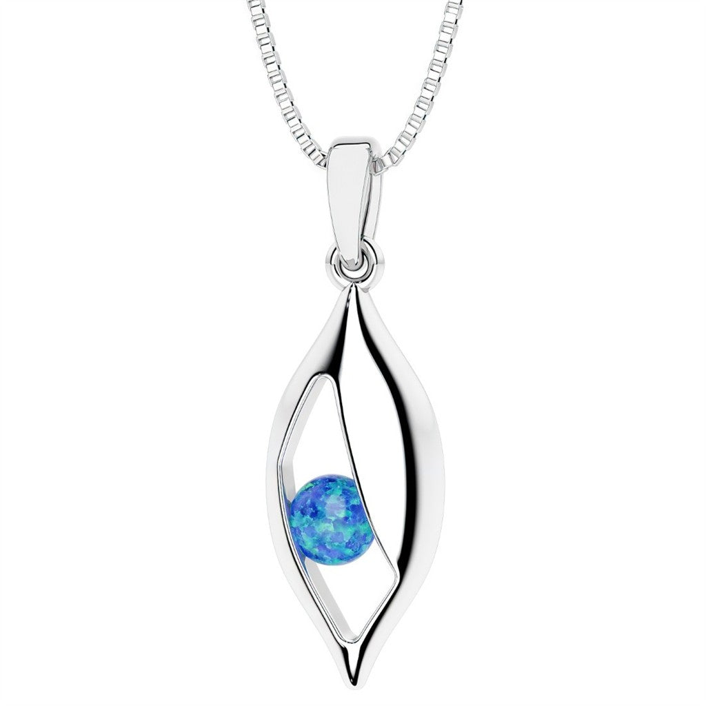 October Birthstone Slider Pearl Pendant Sterling Silver White with Cabochon Round Opal