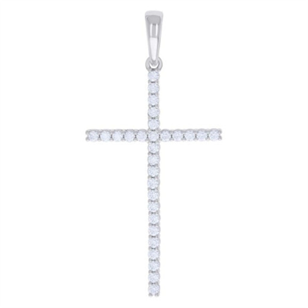 Cross Pendant Sterling Silver White with Round Moissanite