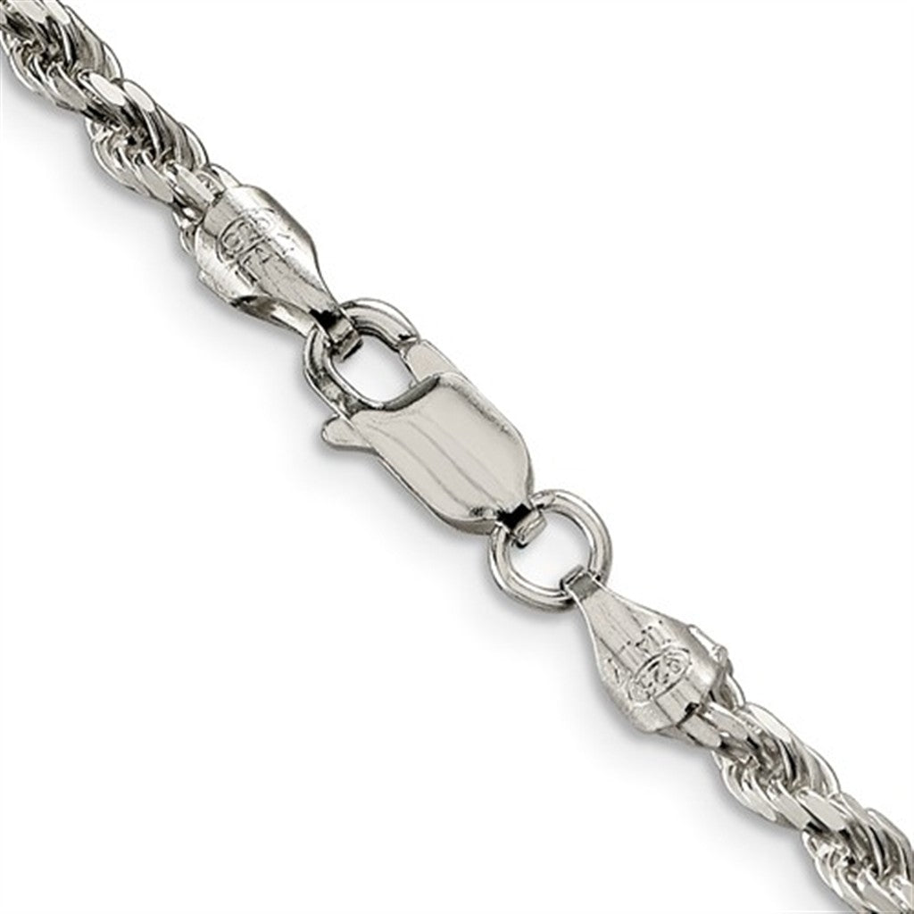 White Sterling Silver 3 MM Rope Chain 20" Long