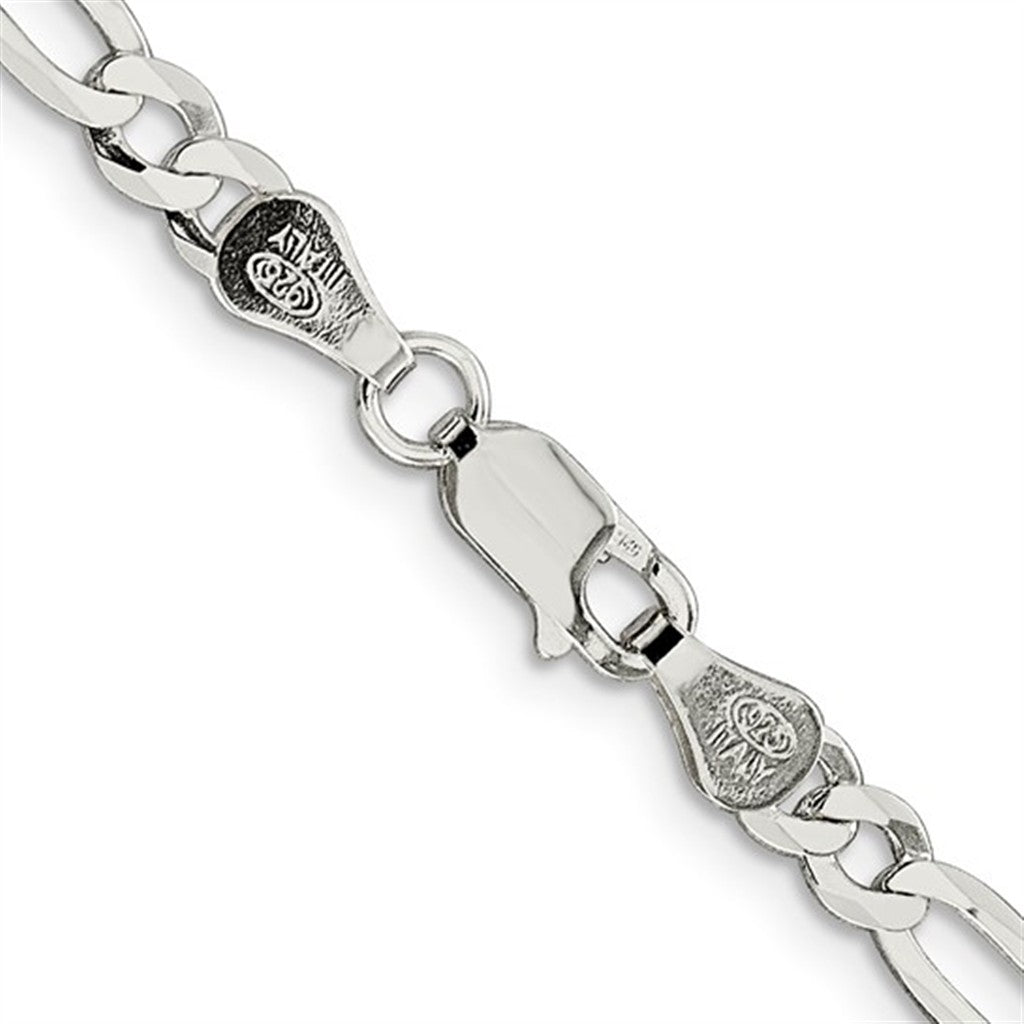 White Sterling Silver 4.5 MM Figaro Chain 24" Long