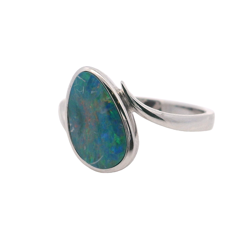 Free Form Style Rings Silver with Stones Sterling Silver White with Opal size 6.25