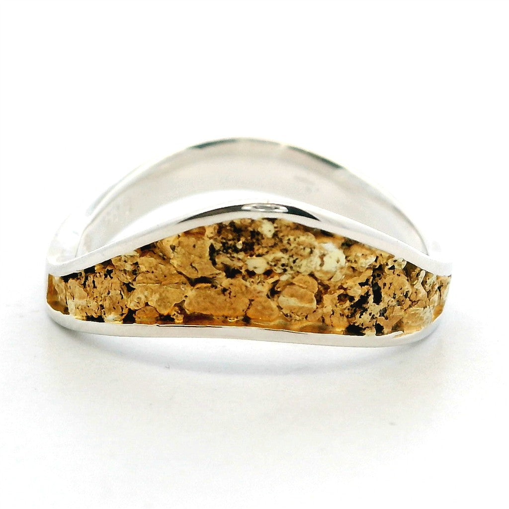 6X4 mm Wide Tapered Channel Style Mens Gold Nugget Wedding Band Continuum Silver & Alaskan Gold Nugget Two Tone size 10