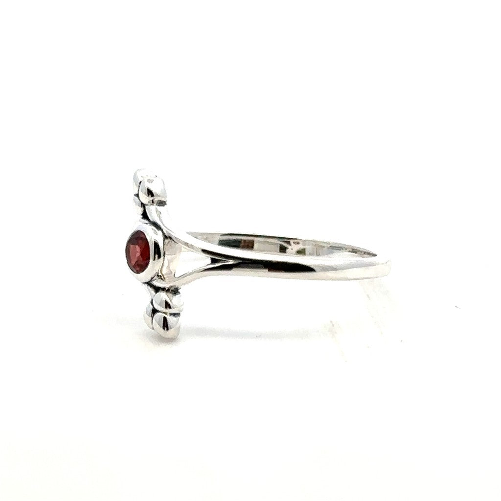 Split Shank Style Rings Silver with Stones Sterling Silver White with Garnet Mozambique size 6