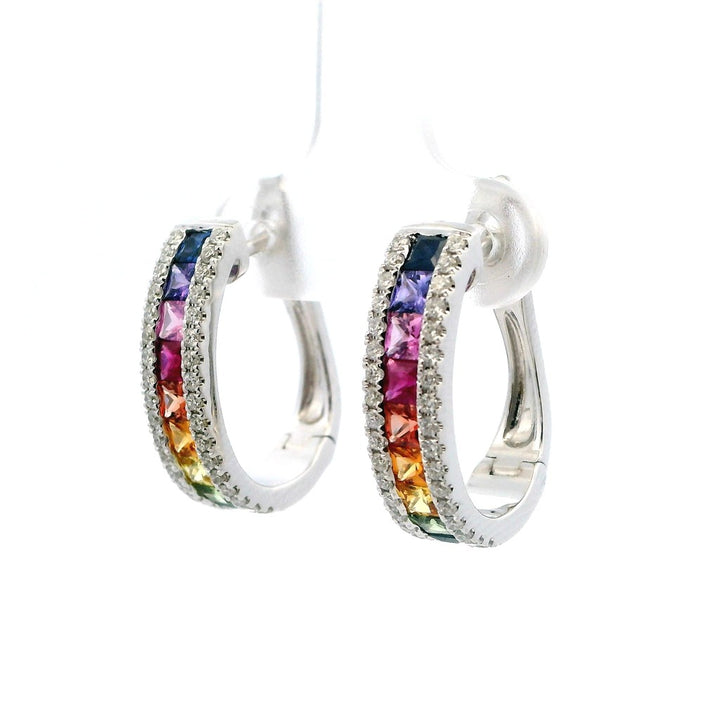 Earrings Dangles Gold Or Platinum Colored Stone Hoop 14 Karat White With 0.46ctw Diamond 1.85 ctw & Sapphire