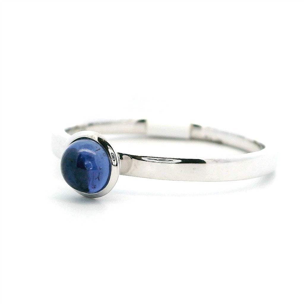 Solitare Style Colored Stone Ring 14 Karat Silver with Sapphire size 7