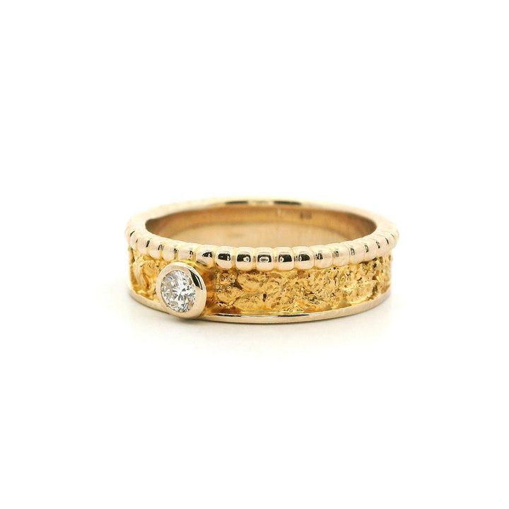 5 mm Wide Straight Channel Style Womans Gold Nugget Wedding Band 14 Karat Gold & Alaskan Gold Nugget Yellow with Lab Diamond size 7