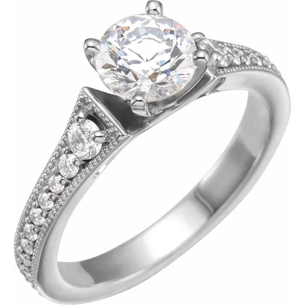 Solitare Accent Style Diamond Engagement Ring Sterling Silver White 
(Center Stone Not Included)