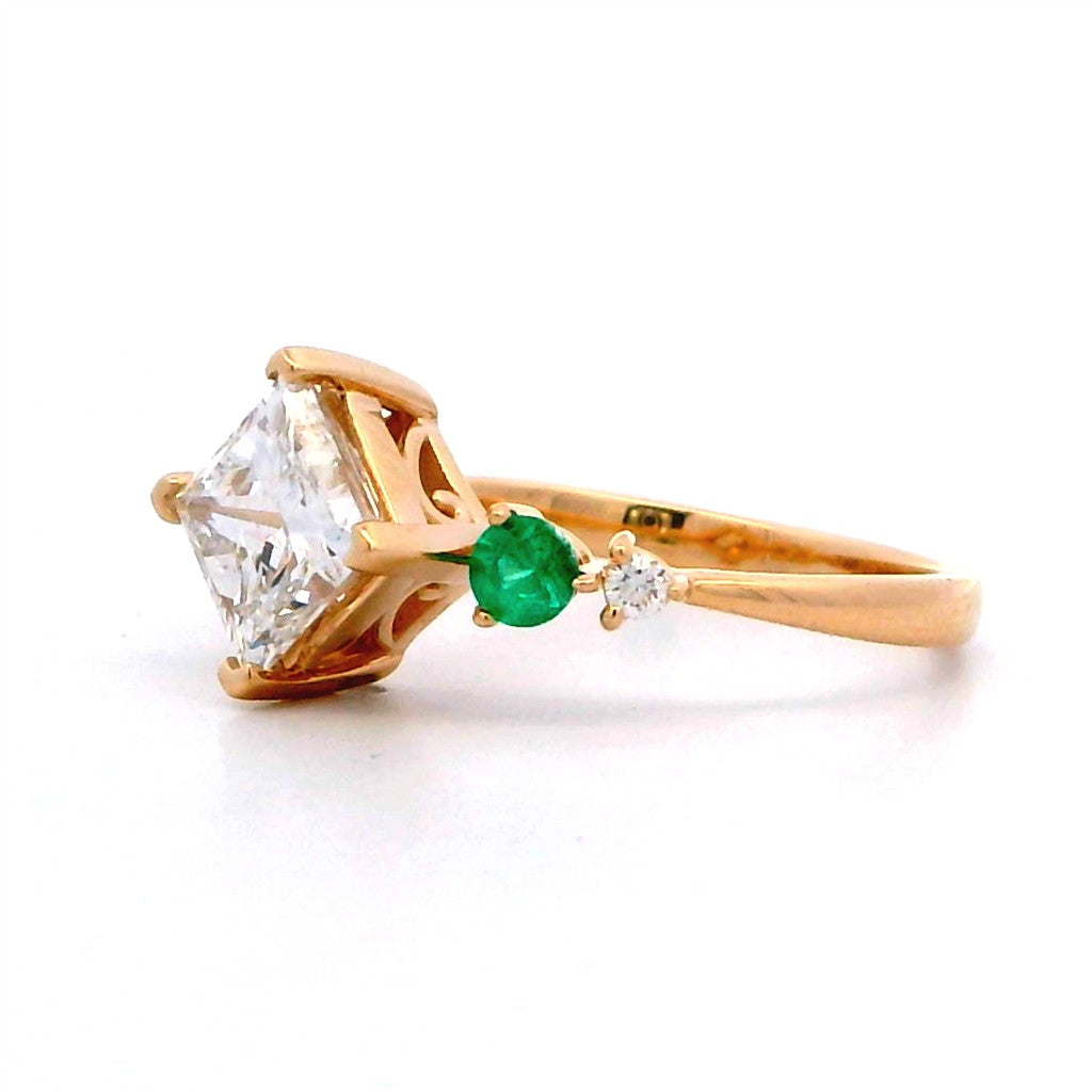 Solitare Accent Lab Diamond Engagement Ring Yellow 14 Karat Gold With A 1.56 Carat Princess Shape Lab Diamond Center & Round Shape Lab Diamonds Side Stones