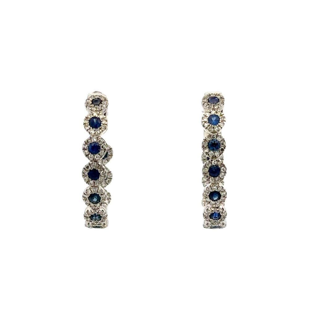 Earrings Precious Metal With Colored Stone Hoop 14 KT White With 0.80ctw Sapphires 0.25 ctw & Diamonds