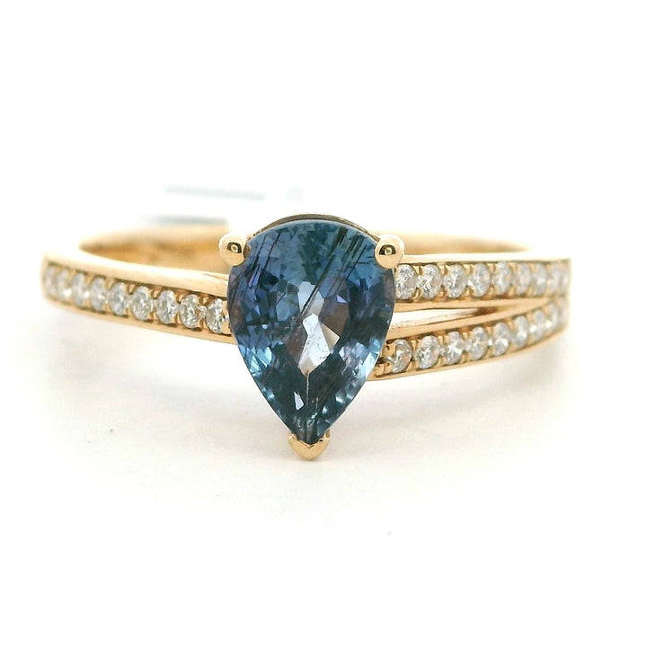 Free Form Style Colored Stone Ring 14 Karat Yellow with Sapphire & Diamond Accent size 7