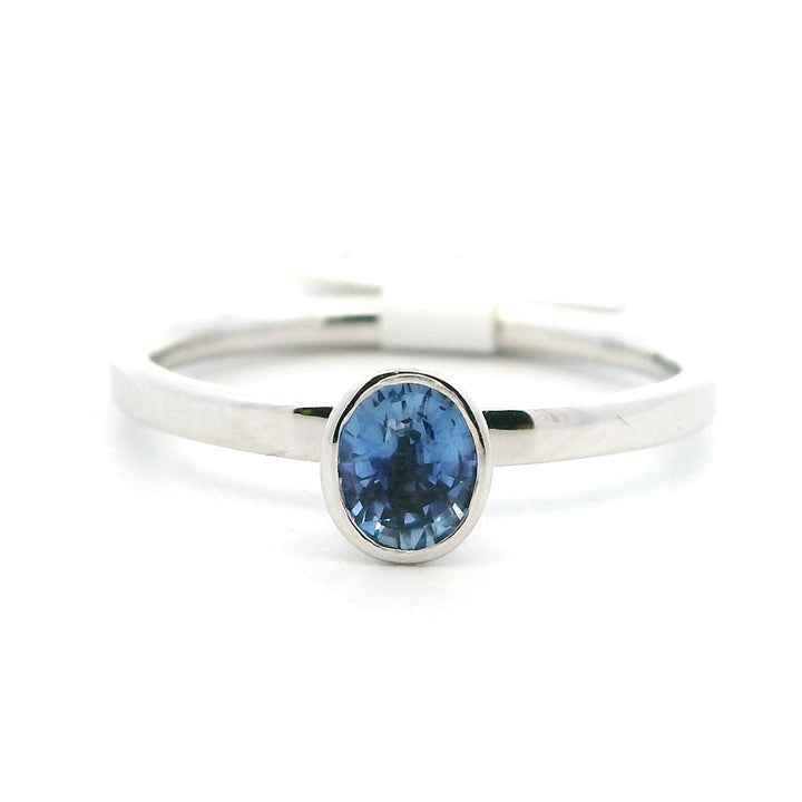Solitare Style Colored Stone Ring 14 Karat Silver with Sapphire size 7