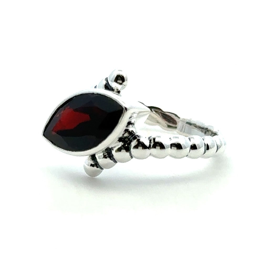 Solitare Style Rings Silver with Stones Sterling Silver White with Garnet Mozambique size 7