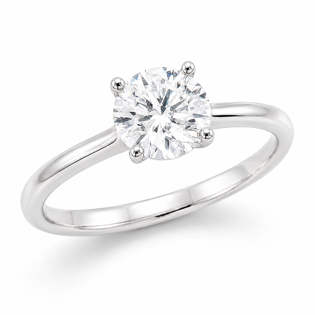 Solitaire 1.00 CT Round Engagement Ring 14 Karat White Gold