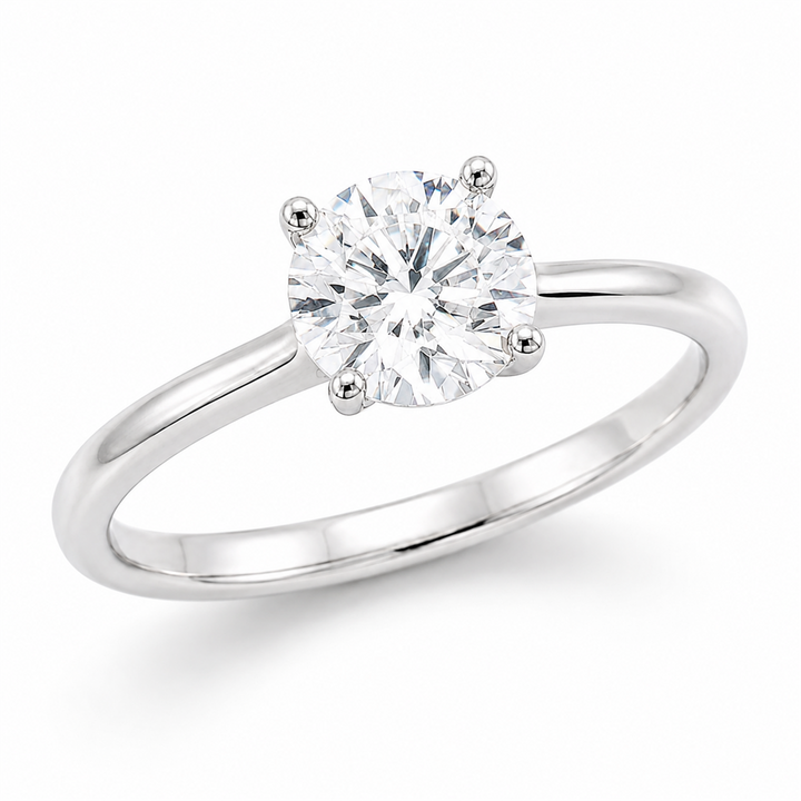 Solitaire 1.00 CT Round Engagement Ring 14 Karat White Gold