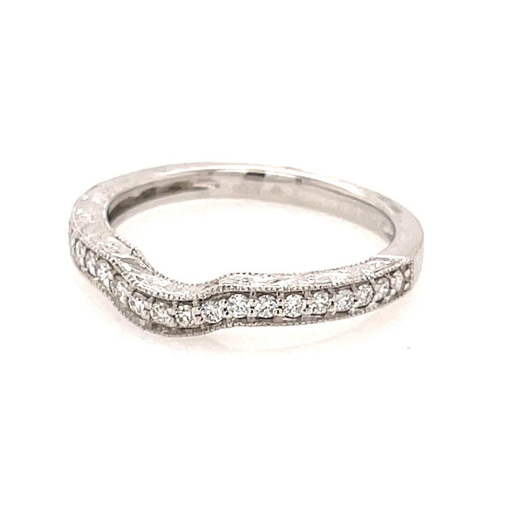 Fitted Style Diamond Wedding Band Platinum White & Yellow with Diamond size 6.75