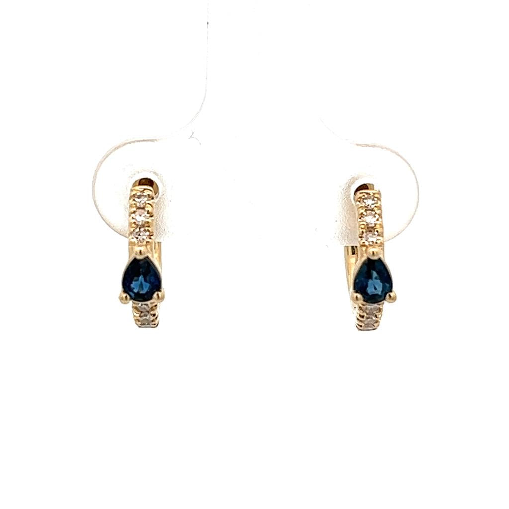 Earrings Precious Metal With Colored Stone Huggie Hoop 10 KT Yellow With Sapphires 0.10 ctw & Diamonds