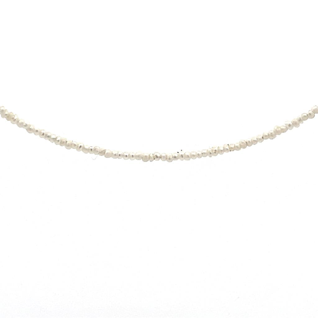 Single Strand Pearl Strand Necklace Strung on 14 Karat Gold 16" Long with White AKC Seed Akoya Pearl