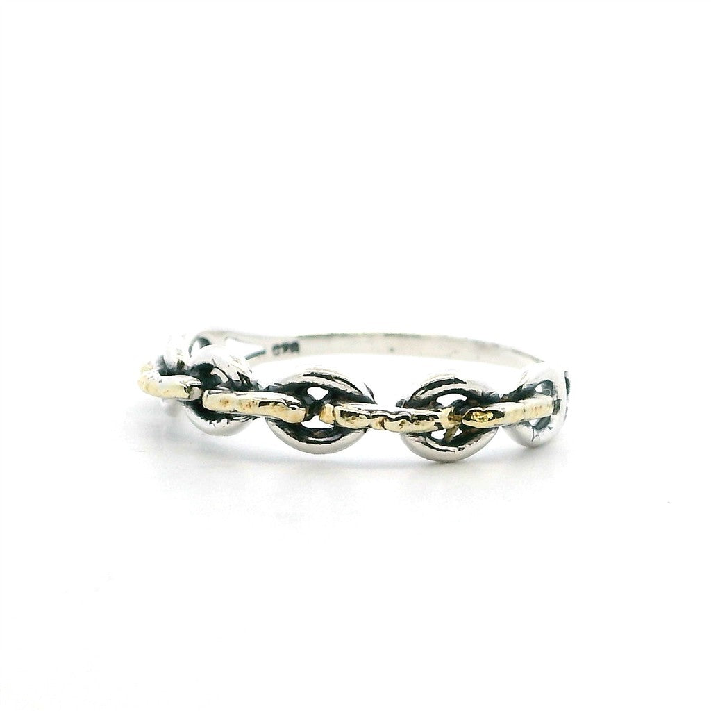 Free Form Womens Alaskan Gold Nugget Fashion Ring 2 mm wide Sterling Silver & Alaskan Gold Nugget Size 7