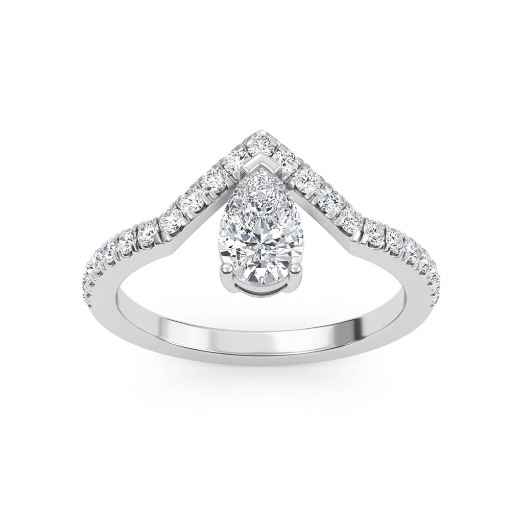 Geometric Style Womans Fashion Ring With Lab Grown Diamond 14 Karat White with Lab Diamond & Lab Diamonds Accent size 7