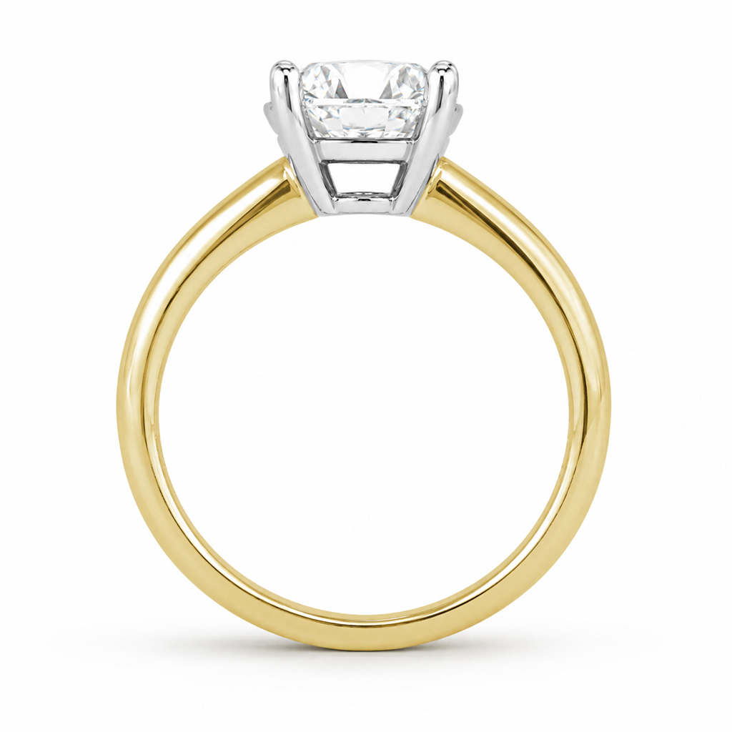 Solitare Engagement Ring Two Tone 14 Karat Gold With A 1.30 Carat Round Shape Moissanite Center