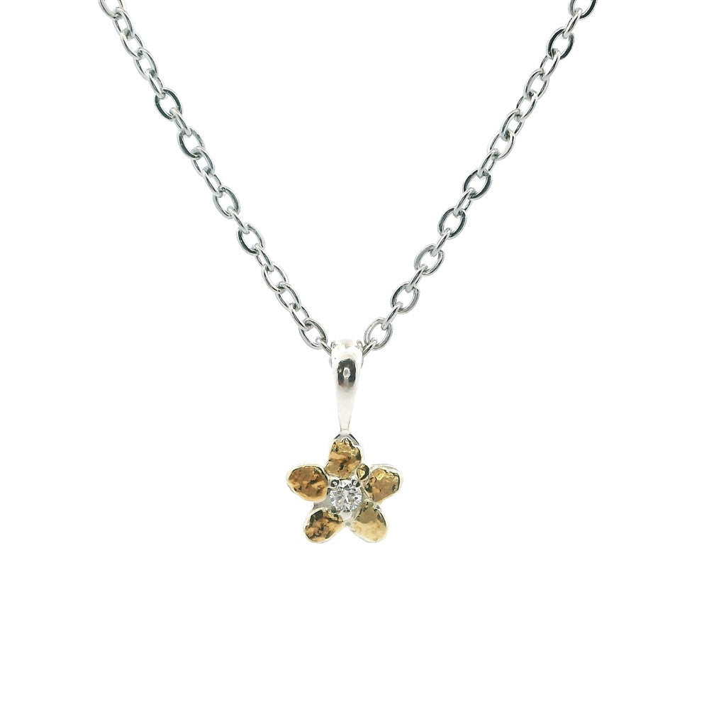Free Form Style Flower Pendant Sterling Silver & Alaskan Gold Nugget