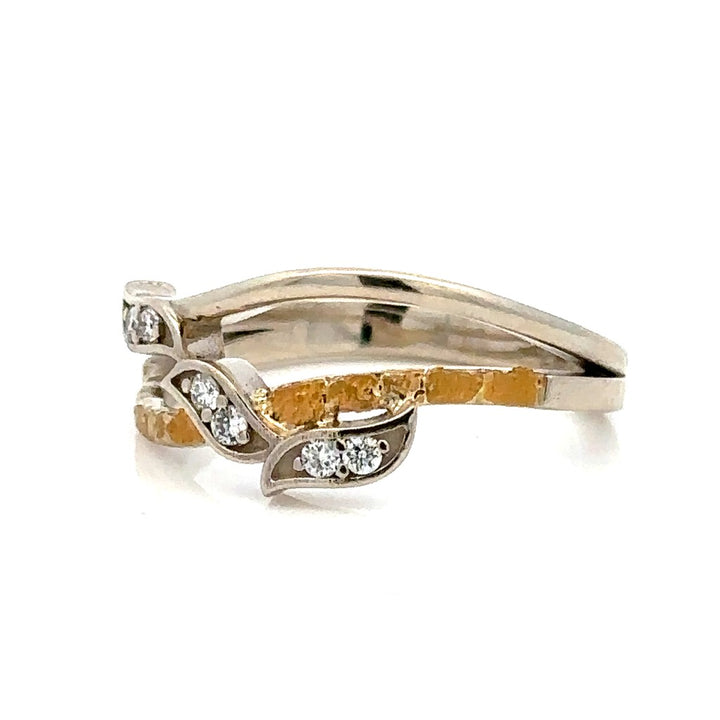 Free Form Style Fashion Ring Womens 14 Karat Gold & Alaskan Gold Nugget Two Tone with Diamonds size 7