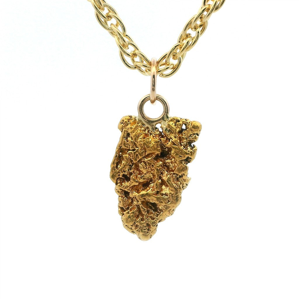 Alaskan Gold Nugget Necklace Indian Drop 0.78 " long On a Base Metal Yellow Display Chain