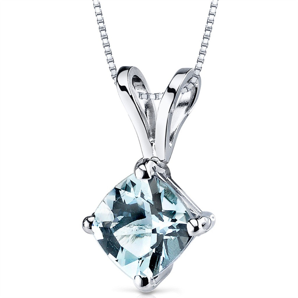 Drop Pendants 14 Karat Silver with Cushion Aqua