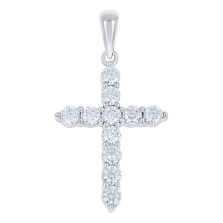 Cross Pendant Sterling Silver White with Round Moissanite