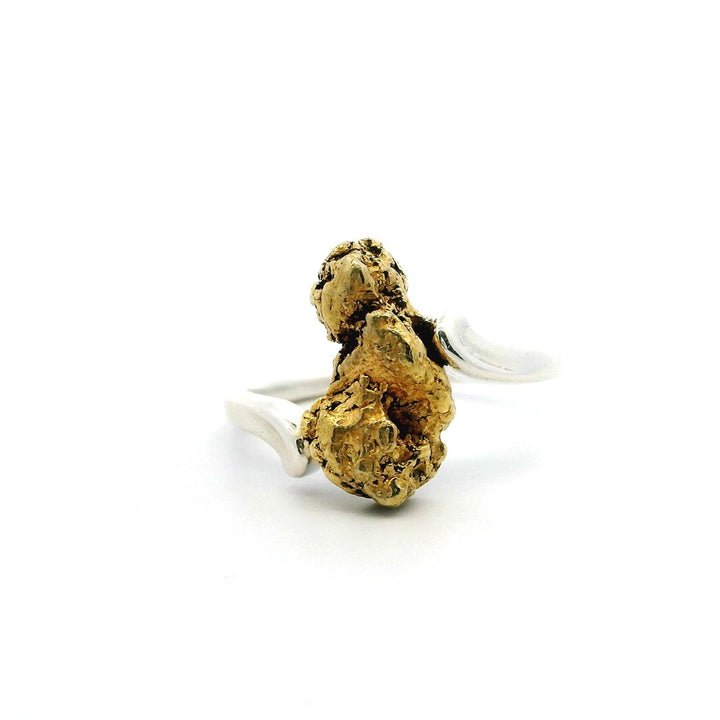 Free Form Style Fashion Ring Womens Sterling Silver & Alaskan Gold Nugget Two Tone size 7